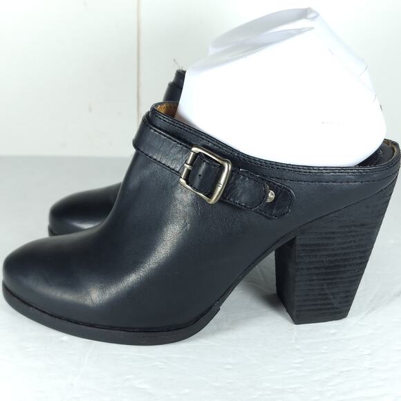 FRYE Women's Patti Slingback US8,5M Black Leather Side Buckle Heeled Mules Clogs - Picture 2 of 16